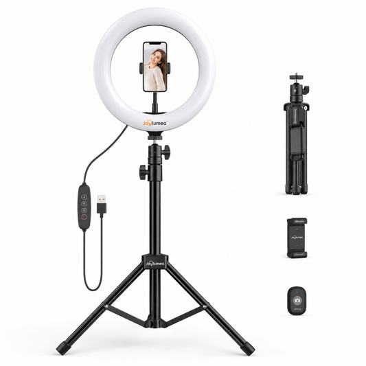 Joylumea™ 10" LED Ring Light with 62" Adjustable Tripod Stand, 3 Color Modes, 10 Brightness Levels, 360° Phone Holder & Wireless Remote Shutter for Live Streaming, Video Recording, Makeup & Content Creation