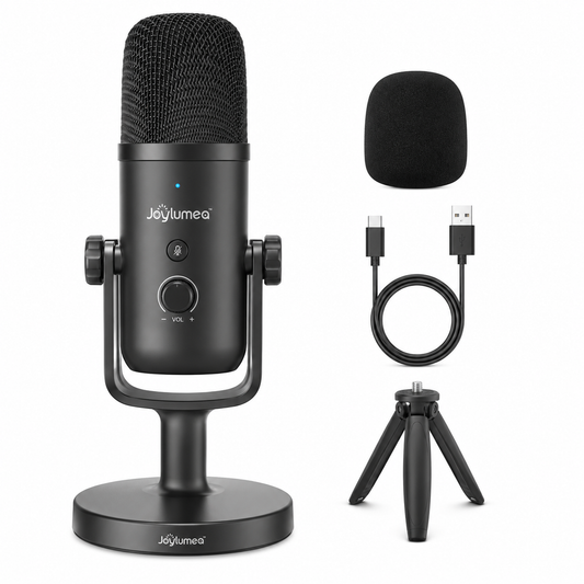 Joylumea™ USB-C Condenser Microphone with Cardioid Pickup, One-Tap Mute, Gain Control & Desktop Stand for Podcasting, Streaming, Gaming and Voice Recording
