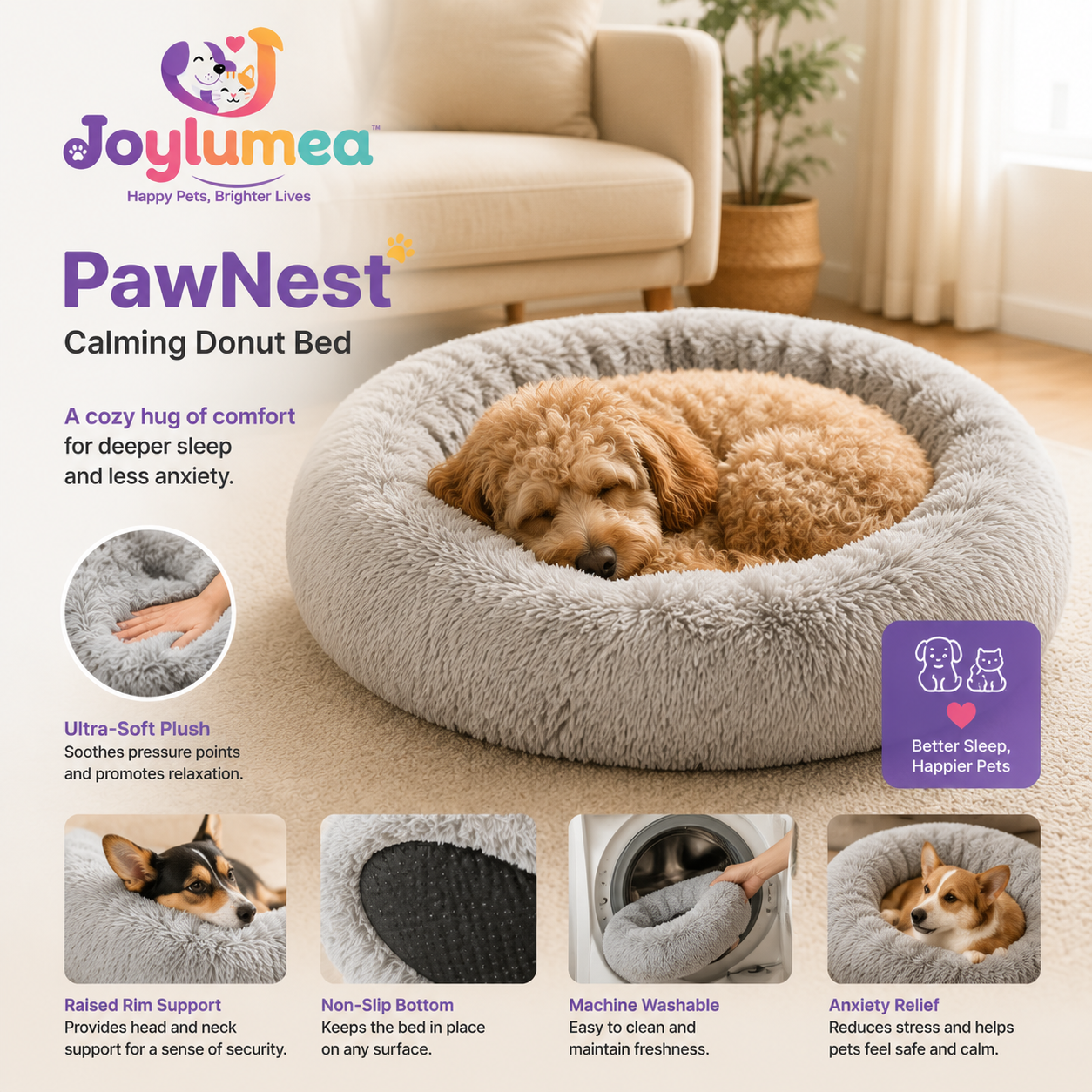 Joylumea™ PawNest Calming Donut Bed